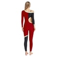 thumbnail image 2 of Raenseen Womens' Long Sleeve Unitard Gymnastics Ballet Dance Bodysuit Metallic Color Block Jumpsuit Burgundy L, 2 of 5