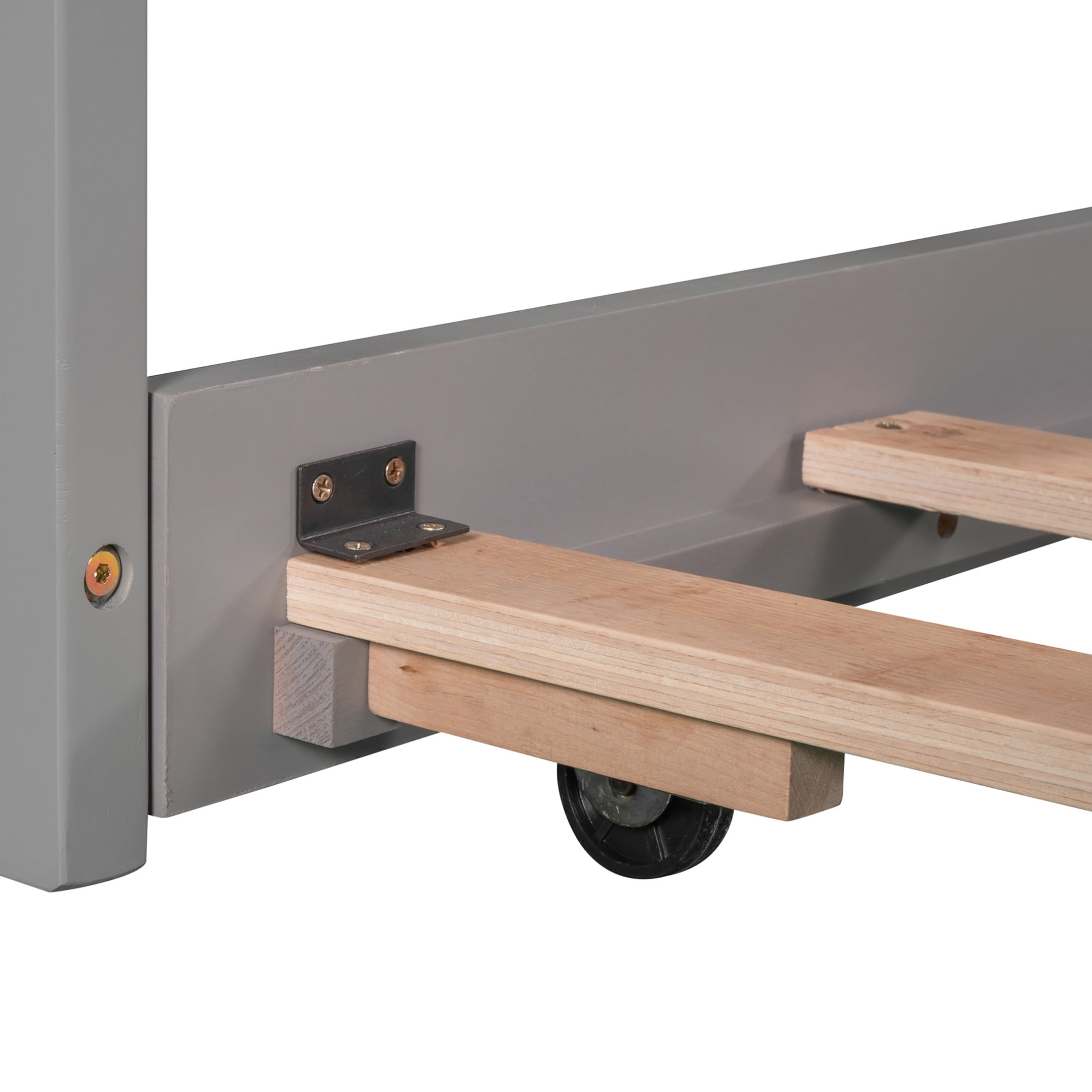 Noble House Solsto L-shaped Platform Bed with Trundle, Storage Drawers and Built-in Desk, Twin Size Corner Bed, Gray