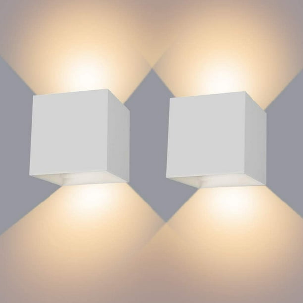 2 luces de pared LED de 12 W para interior/exterior IP65, impermeable, luz de pared LED ajustable, lámpara de pared blanca cálida de 3000 K para sala de estar y dormitorio (blanco)
