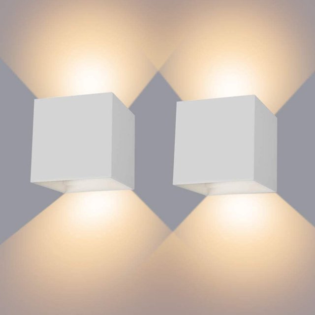 2 luces de pared LED de 12 W para interior/exterior IP65, impermeable, luz de pared LED ajustable, lámpara de pared blanca cálida de 3000 K para sala de estar y dormitorio (blanco)