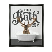 Stupell Industries Vintage Hot Bath Deer Animals & Insects Painting Black Floater Framed Art Print Wall Art, 17 x 21