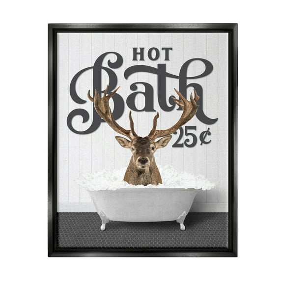 Stupell Industries Vintage Hot Bath Deer Animals & Insects Painting Black Floater Framed Art Print Wall Art, 17 x 21