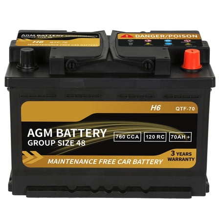 Autocessking Platinum AGM Battery, BCI Group 48 H6 Automotive Battery, 12 Volts, 760 CCA, 120 RC