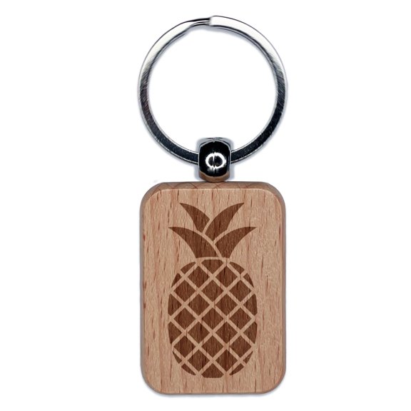 Pineapple Silhouette Rectangle Keychain Charm Tag - Engraved Wood