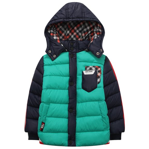 Richie House Little Boys Green Contrast Sleeve Hooded Padding Jacket 2/3