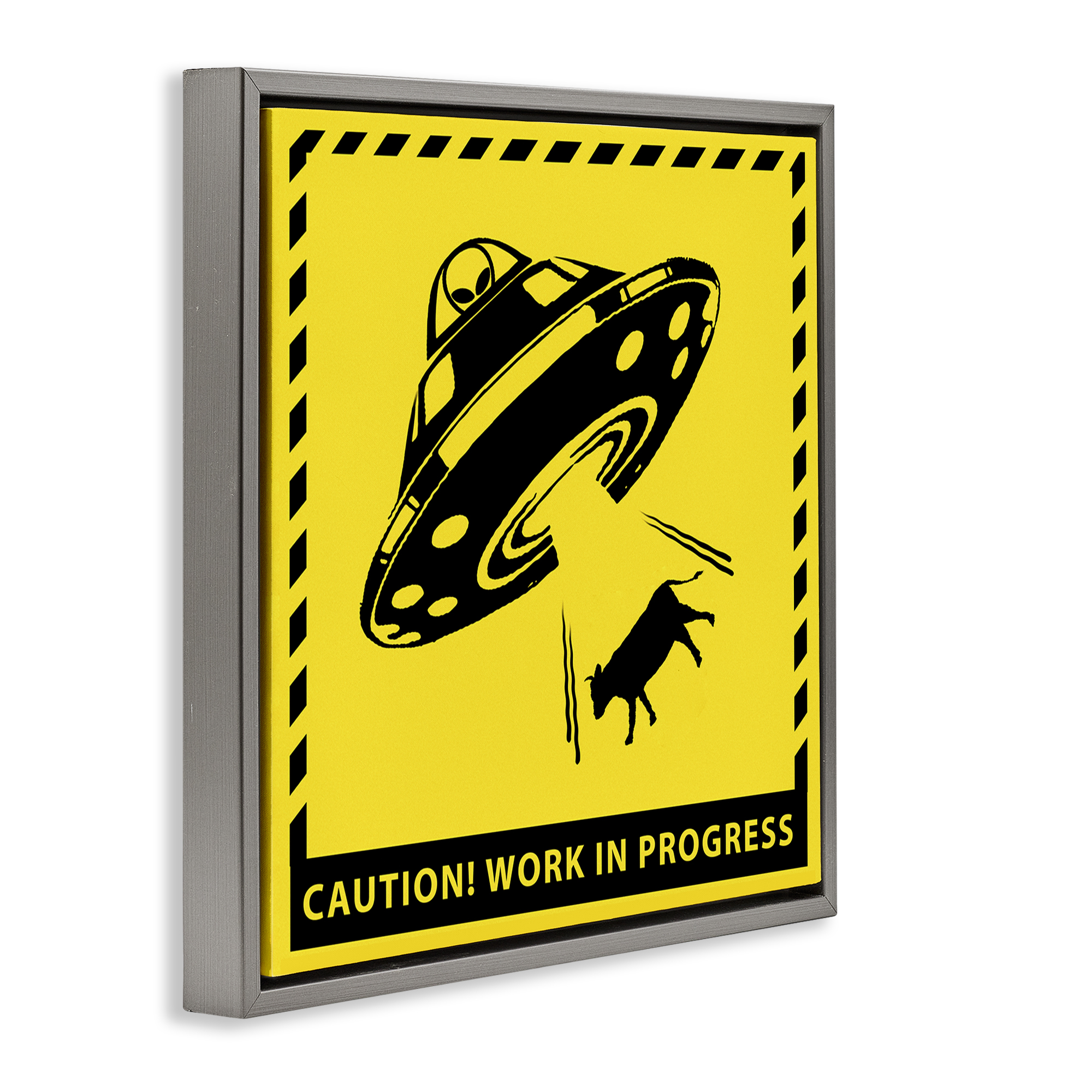 Stupell Industries Work In Progress UFO Novelty & Humor Painting Gray Floater Framed Canvas Art Print Wall Art, 18 x 18