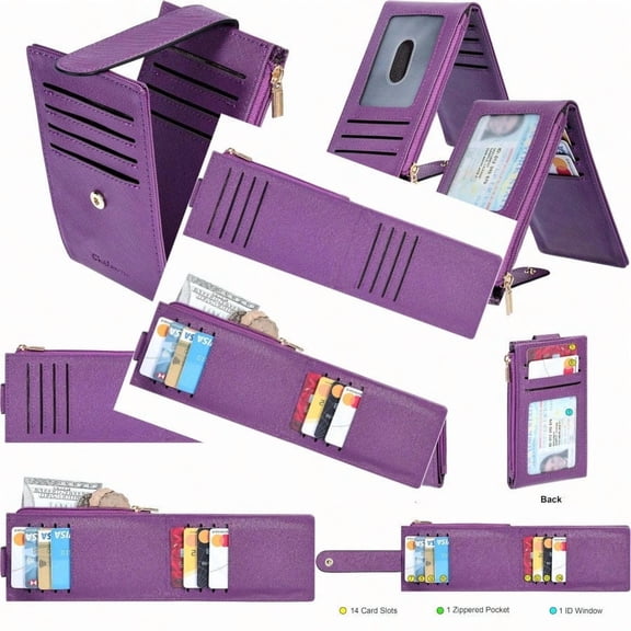 Women's RFID Slim Card Holder Wallet: Thin Bifold with MultiCard Case Zipper Coin Pocket Purse Deep Purple