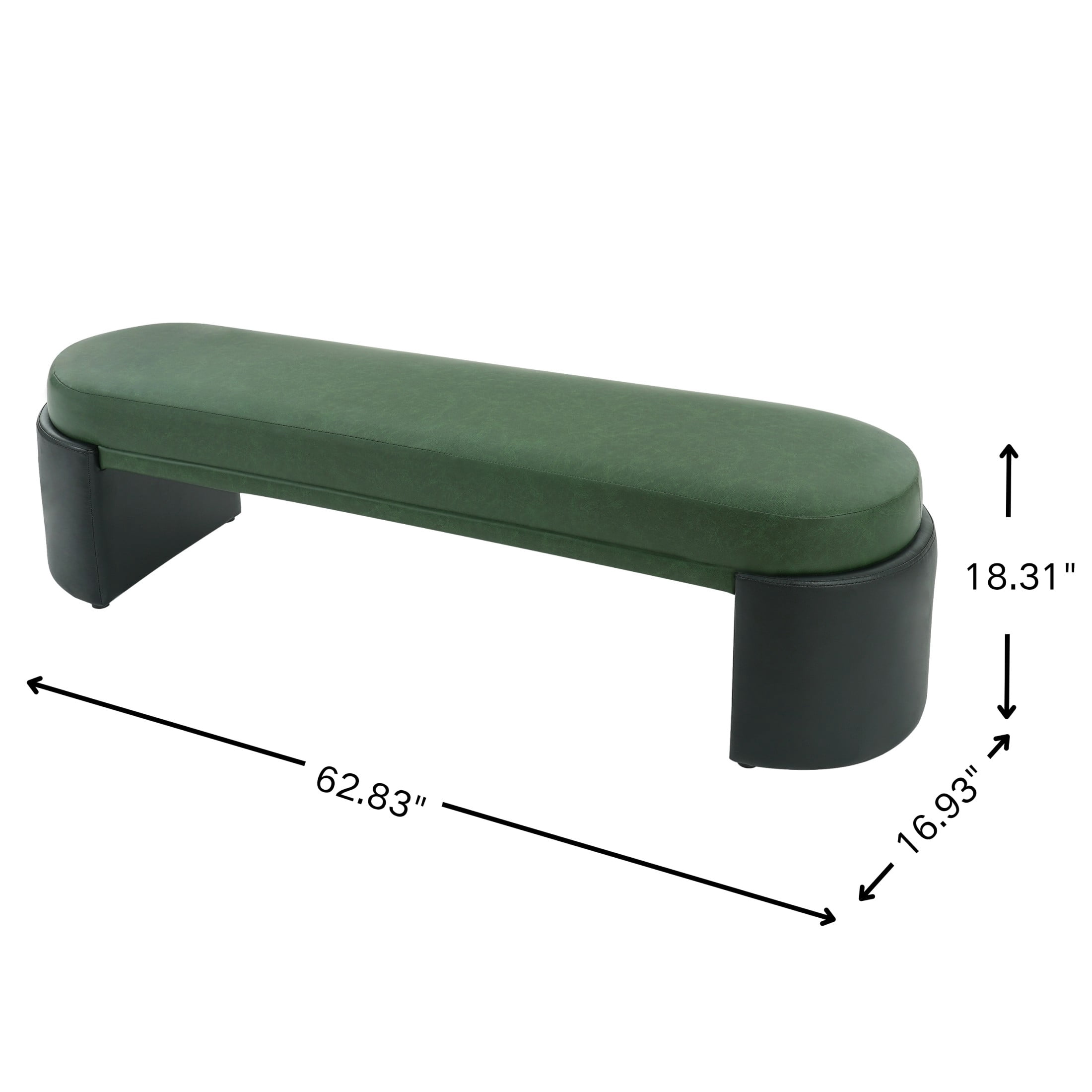 Christopher Knight Home 62.8" Modern PU Leather Upholstered Ottoman Bench with Legs, Green+Black