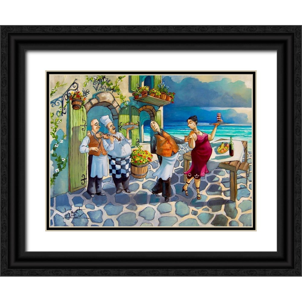 West Ronald 32x25 Black Ornate Wood Framed with Double Matting Museum Art Print Titled - Dancing Waiter