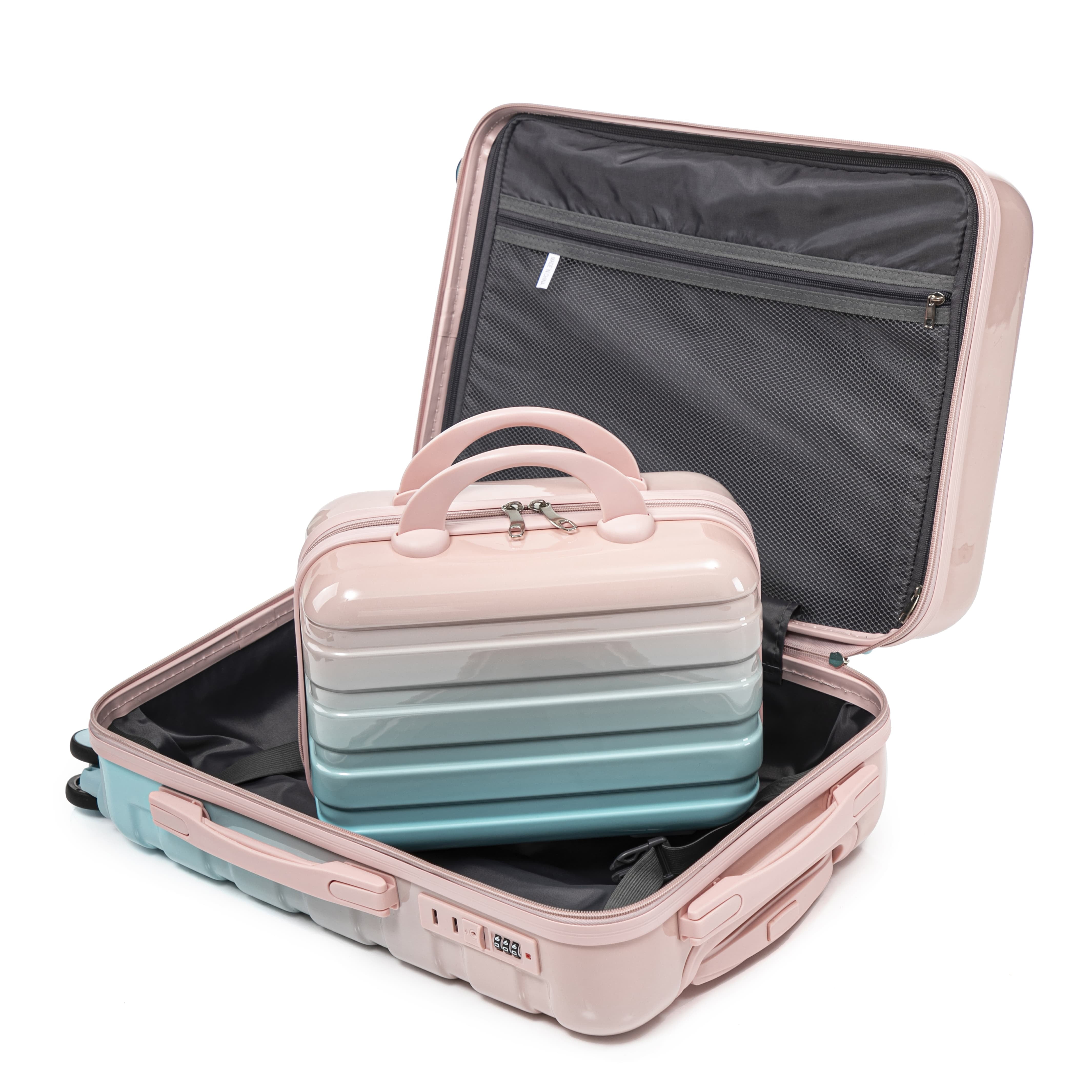 Leumius 2 Piece PC Spinner Wheel Luggage Sets, Hardside Suitcase with Combination Lock, 20 inch Carry On Luggage & 14 inch Cosmetic Case