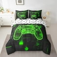 thumbnail image 2 of Gaming Bedding Sets Full, 7 Piece Gamer Comforter Set With Sheets,Video Game Console Bed In A Bag Room Decor,Reversible Geometric Gamepad Bed Set Green Black, 2 of 6