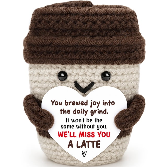 Regalo de despedida Agantree Art muñeco de taza de café tejido a crochet