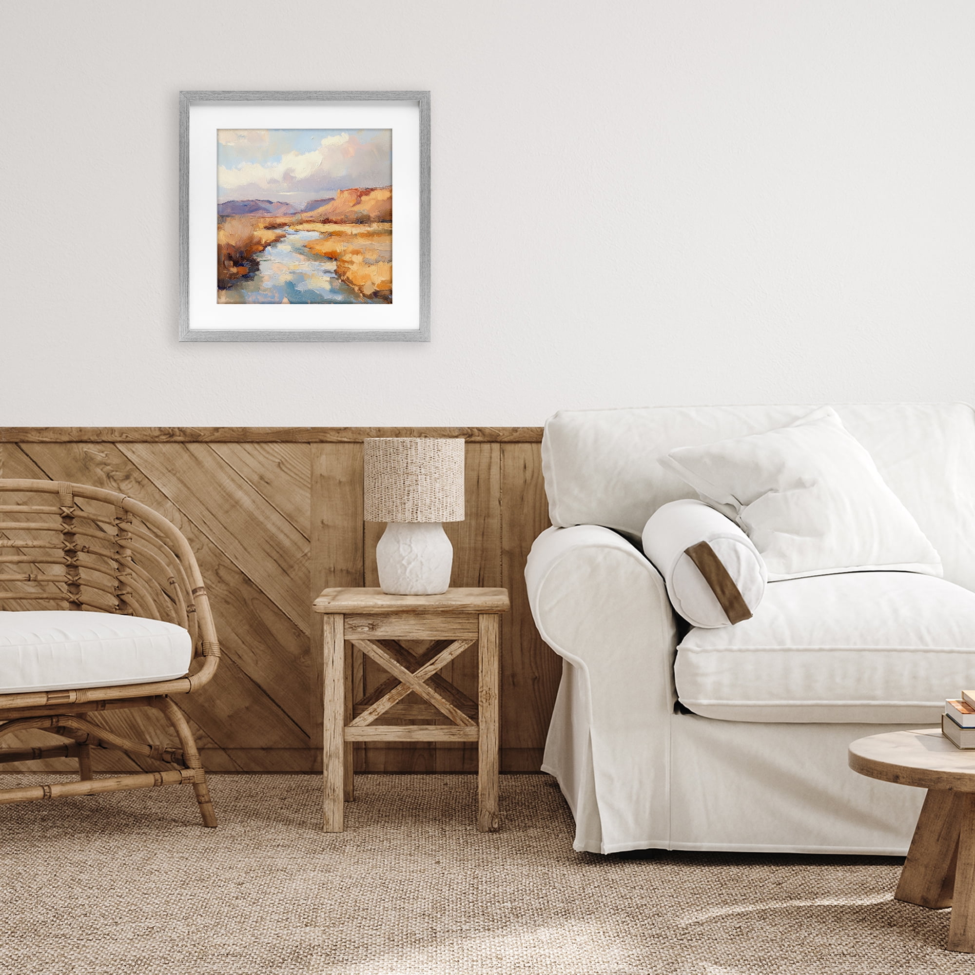 Stupell Industries Plateau River Evening Glow Gray Framed Print Under Glass, design by Petal Prints Design
