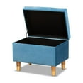 thumbnail image 2 of Contemporary Sky Blue Velvet Fabric Upholstered & Oak Brown Finished Wood Storage Ottoman, 2 of 5