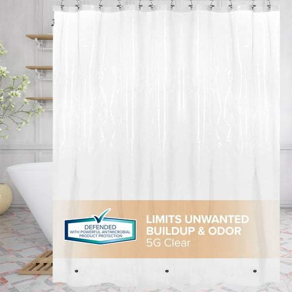 SlipX Solutions 70 in. x 72 in. Protected Midweight PEVA Shower Liner, Clear