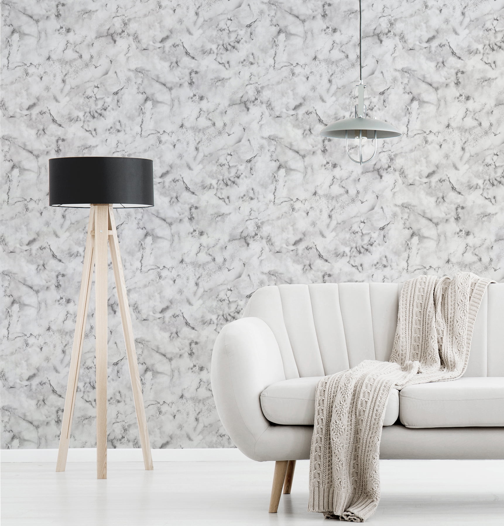 Brewster Notting Hill Light Grey Marble Paste The Wall Non Woven Wallpaper, 20.5-in by 33-ft, 56.4 sq. ft.