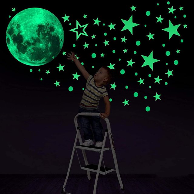 454 piezas de pegatinas de pared de estrellas y luna que brillan en la oscuridad, decoraciones para el dormitorio, decoración del dormitorio de la sala de juegos de los niños y bebés, calcomanías de