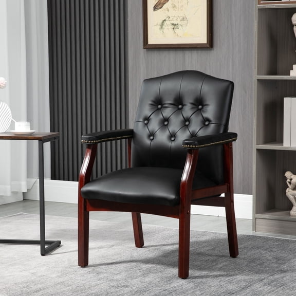 Leather Reception Guest Chairs, Traditional Button Tufted Office Chairs and Meeting Conference Side Chairs for Reception & Conference Rooms, Waiting Room, Lobby, Church