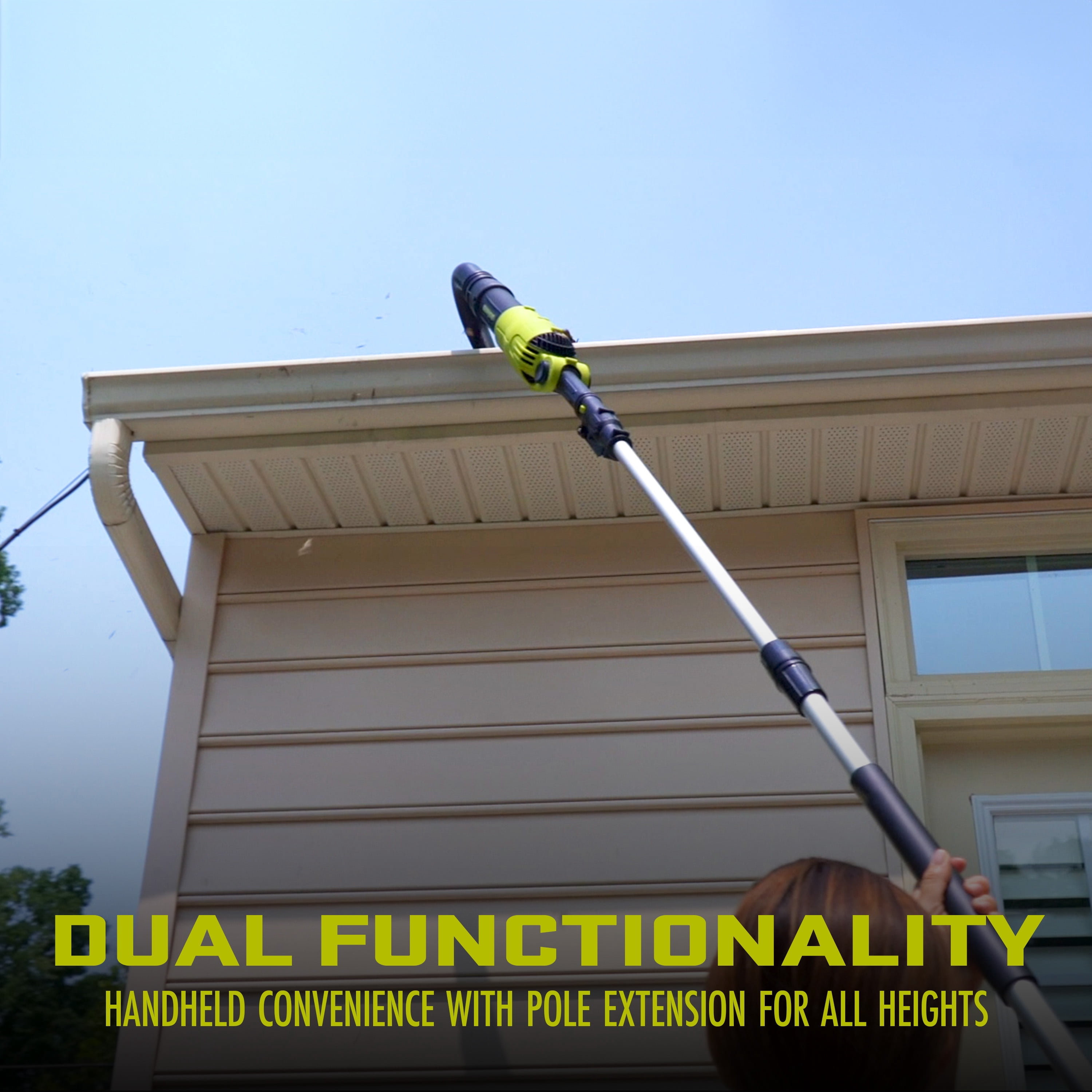 Sun Joe 24V Cordless Handheld Pole Leaf Blower, 78 MPH, 210 CFM, 7 Speed Settings, 8 Ft Reach, 2.0-Ah Battery + Charger