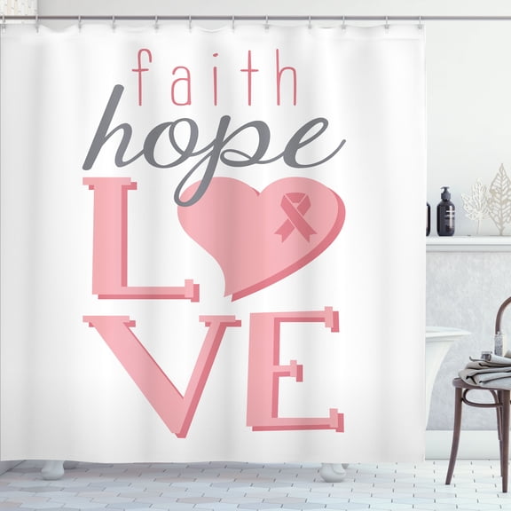 Ambesonne Go Pink Shower Curtain, Faith Hope Love Text Ribbon, 69"Wx70"L, Pale Rose Dried Rose
