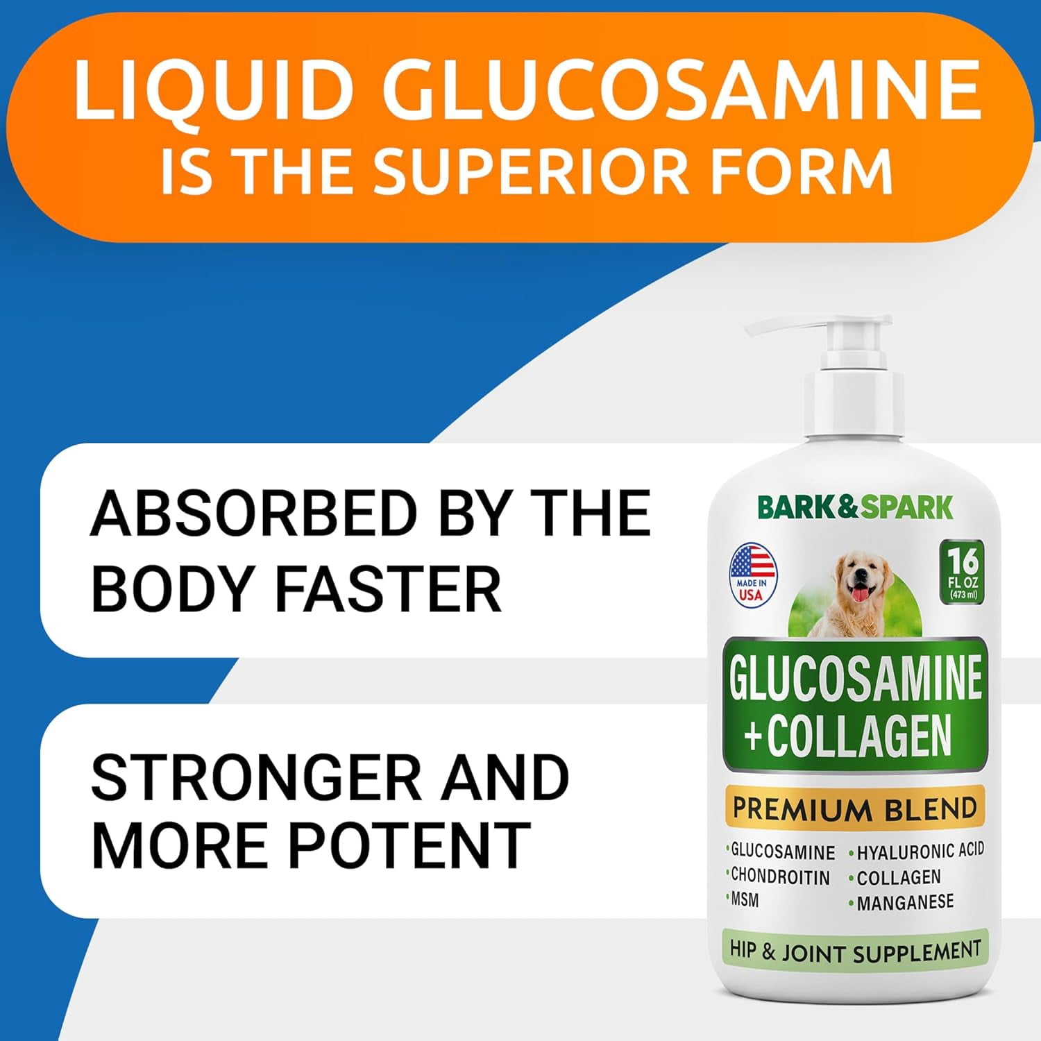 Liquid Glucosamine for Dogs - Hip & Joint Support with Chondroitin, MSM & Collagen - Easy-Serve Joint Pain Relief Supplement (16 fl oz)