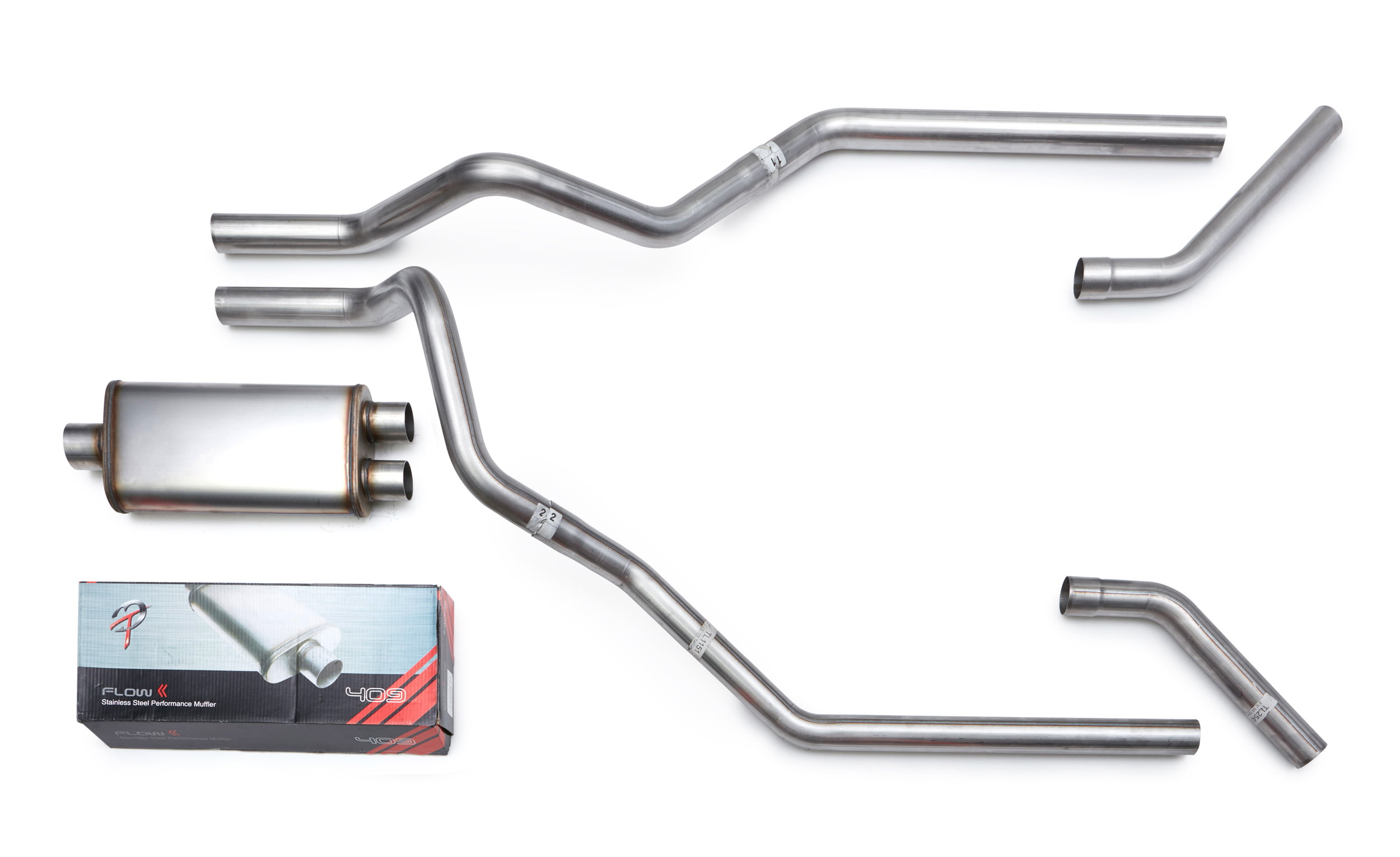 Stainless Flow II Performance Mandrel-Bent Dual Truck Exhaust Kit without Tips 