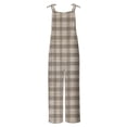 thumbnail image 4 of Lenpel Women's Jumpsuits Plus Size Sleeveless Spaghetti Strap Striped Plaid Straight Leg Rompers Causal Loose Overalls with Pockets, 4 of 5
