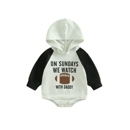 

Musuos Baby Boy Girl Patchwork Hooded Sweatshirt Football with Daddy Romper