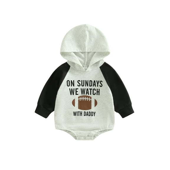 Bagilaanoe Newborn Baby Girl Boy Hooded Romper Sweatshirt Long Sleeve Bodysuit Football Letter Print Pullover 3M 6M 12M 18M Infant Casual Tee Tops
