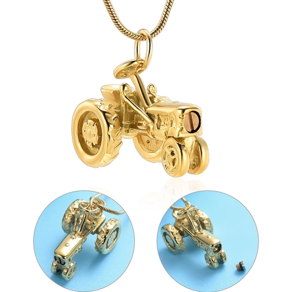 Stainless Steel Tractor Funeral Cremation Urn Pendant Necklace for Cremation Ashes Urn Lockets Necklace for Ashes of Loved One Memorial Jewelry