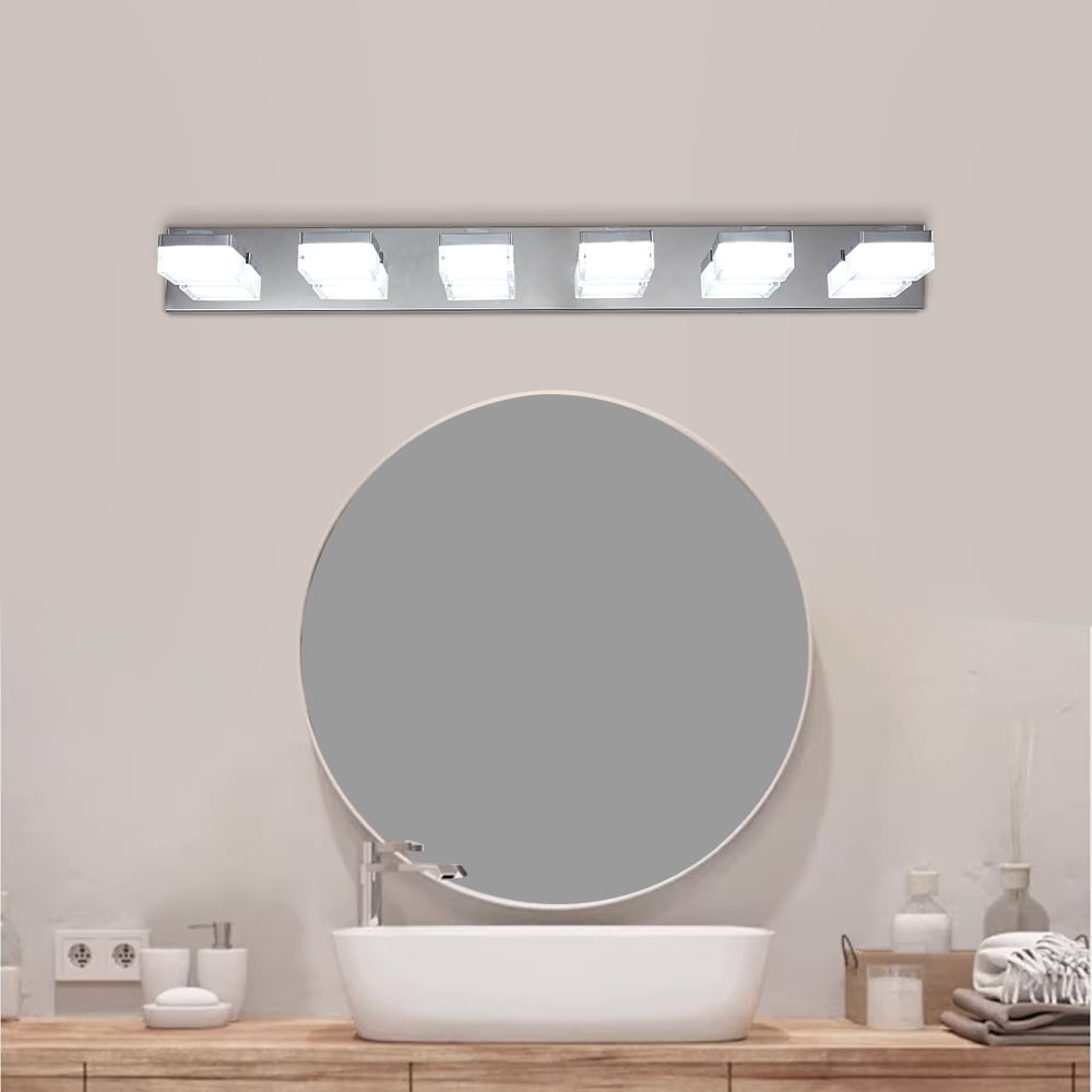 Noaman Modern 6-Light Chrome LED Vanity Mirror Light Fixture for Bathrooms & Makeup Tables, 38.2in Stainless Steel & Acrylic Anti-Fog Bathroom Lighting