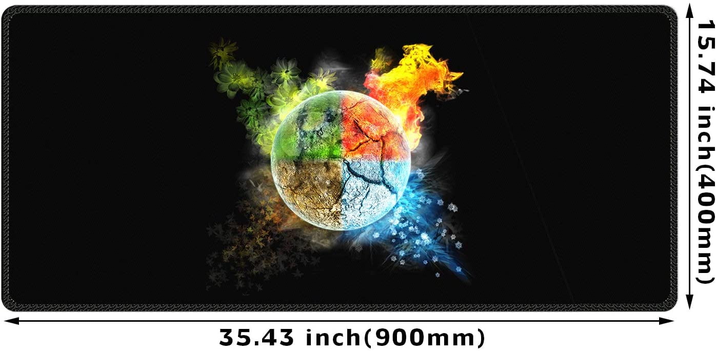 Extra Large Extended Gaming Desk Mat Non-Slip Rubber Pads Stitched Edges Mouse Pad 35.4 x 15.7 inch - Four Elements