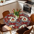 thumbnail image 6 of Boho Cashew Flower on Red Round Fitted Tablecloth with Elastic Edge,Waterproof Table Cloth Fits Tables Up to 36"-44",Wipeable Washable Table Cover for Indoor Outdoor,Abstract Ethnic Retro Floral, 6 of 9