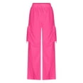 thumbnail image 5 of Ndbuld Cargo Pants Women High Waisted Parachute Pants Women's Solid Color High Waist Flap Pocket Work Pants Trousers With Pockets Evergreen Hot Pink L, 5 of 6