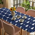 thumbnail image 3 of Christmas Navy Blue Table Cloths for 8 Foot Rectangle Tables, Winter Snowflakes Modern Xmas Trees Patio Waterproof Elastic Fitted Tablecloths, Washable Rectangular Table Cover for Camping, 3 of 8