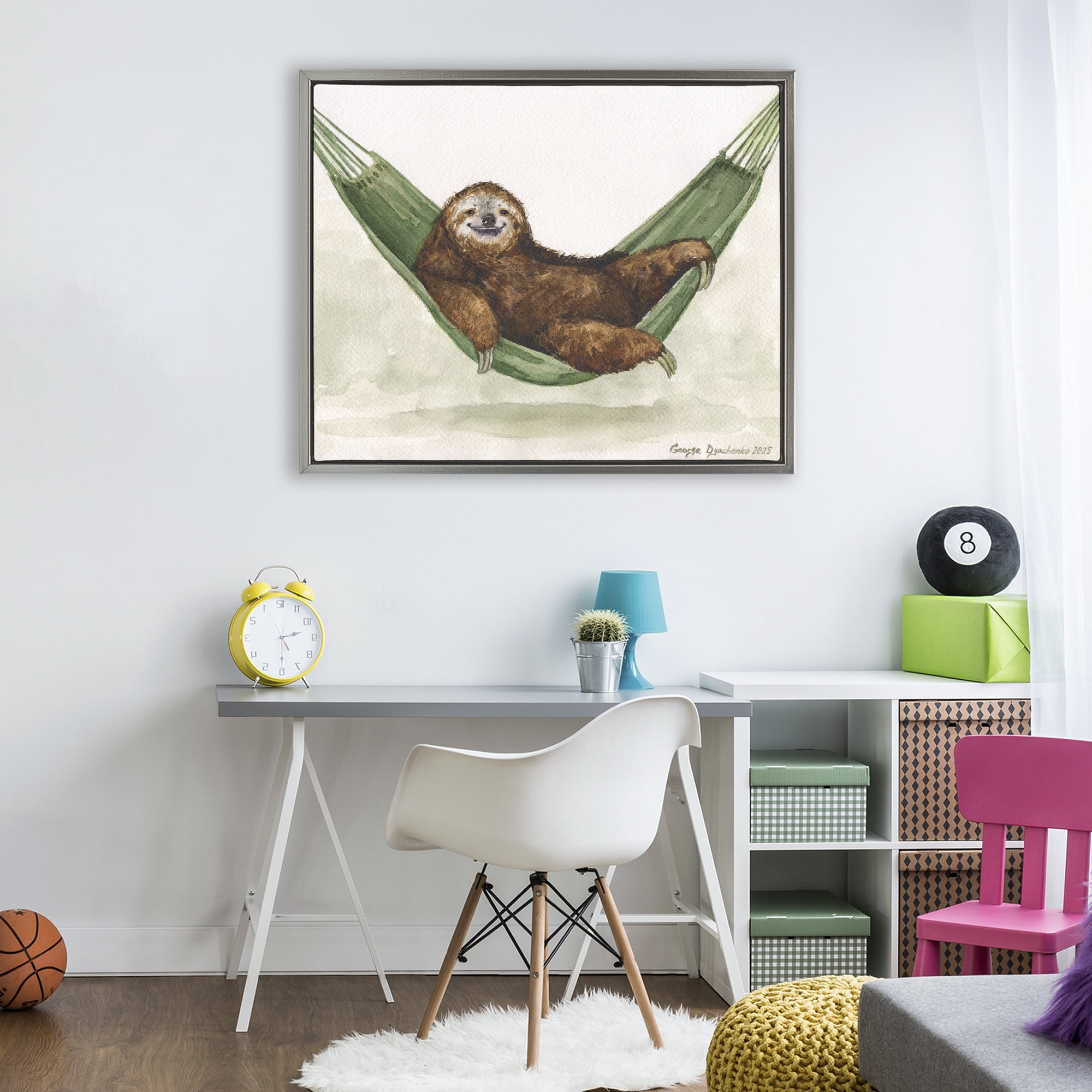 Stupell Industries Sloth On The Hammock Gray Framed Floater Canvas Wall Art, design by George Dyachenko