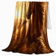 thumbnail image 2 of Chestnut Horse Portrait Among Golden Meadow Grasses, Cozy Flannel Blanket with Warm Equine Painting Print, Housewarming Gift for Horse Portrait Enthusiasts, Home Decor for Bedroom and Living Room, 2 of 7