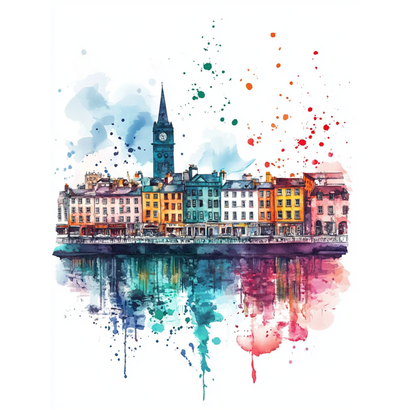 Colorful Cityscape Watercolor Painting/Canvas Print, Suitable for Living Room,Office, Dining Room, and Hallway Decoration.