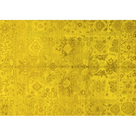 Ahgly Company Machine Washable Indoor Rectangle Oriental Yellow Traditional Area Rugs, 5' x 8'