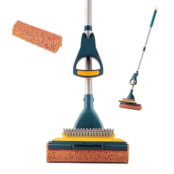 Yocada Sponge Mop for Floor Cleaning,Extendable Iron Handle,Dry Multi-Surface Cleaning,Green