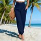 thumbnail image 2 of TaTaai Women's Summer Cotton Linen Solid Color Elastic Drawstring Waist Pants Loose Ankle Cuffed Trousers with Side Pockets Soft Breathable Casual Daily Wear Gift, 2 of 6