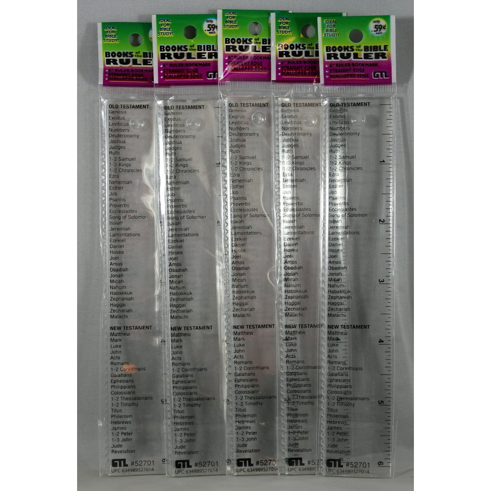 Books of the Bible Ruler Plastic 6" SET OF 5 Clear Straight & Scalloped