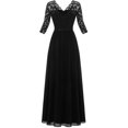 thumbnail image 4 of Sakmal Party Dresses for Women A Line Maxi Black Evening Dress Lace V Neck 3/4 Sleeve Dresses, 4 of 8