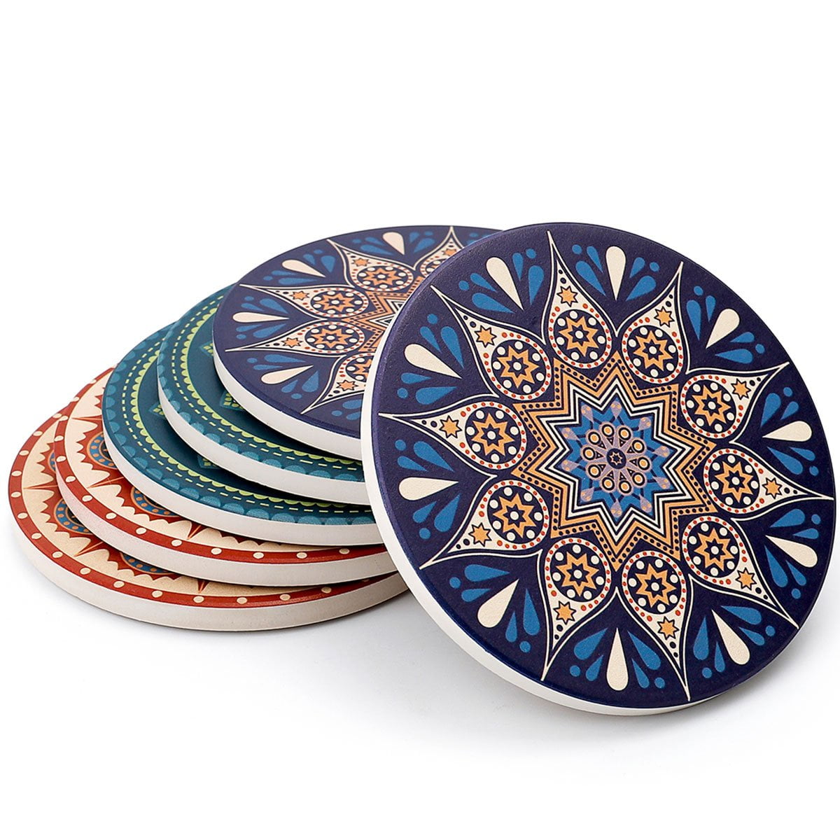 6 Piece Coasters for Drinks Absorbe Ceramic Cosaters Cork Base 4 Inch Suitable for Mugs Cups Funny for Kitchen Room Bar Decor