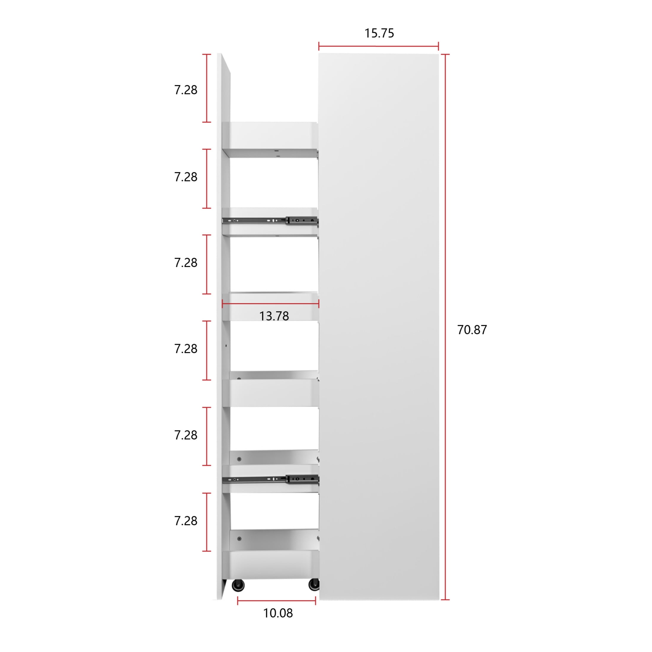 Noble House 70.87" Slim Pantry Cabinet Cart, 6-Tier Narrow Kitchen Spice Rack with Handle, Space-Saving Design, White