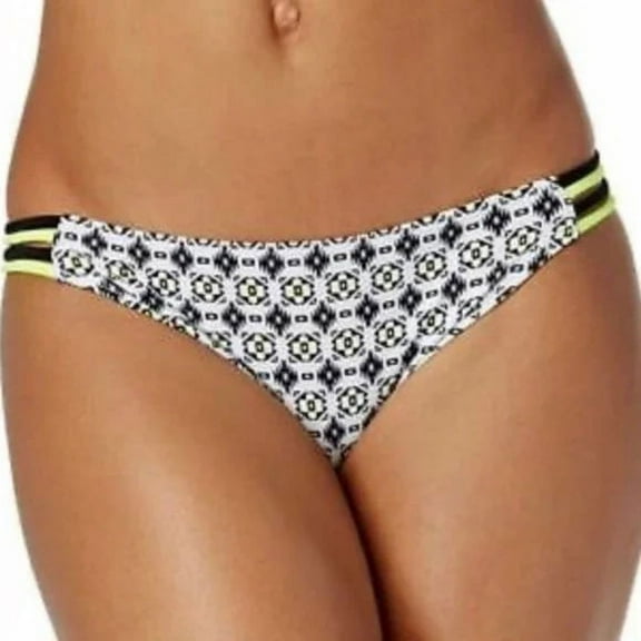 Hula Honey BLACK/YELLOW Geo-Print Strappy Hipster Bikini Swim Bottom, US Small