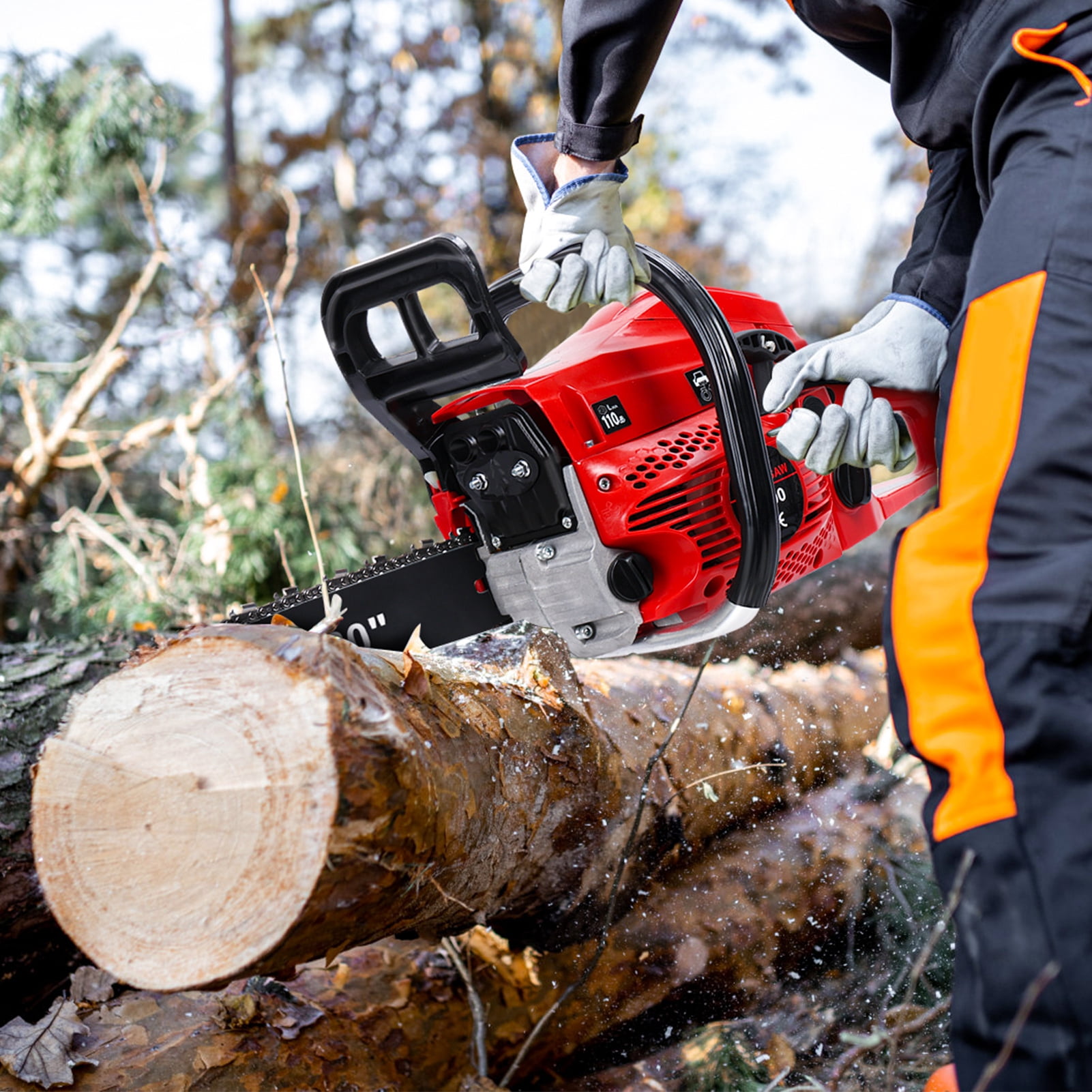 AOJA 20 Inch Gas Chainsaw, 58CC 2-Stroke Gas Powered Chainsaw, Handheld Cordless Chainsaw, High-Power Logging Saw for Farm/Garden/Ranch/Wood (Red)