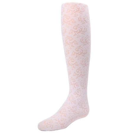 Floral Design Tights - MeMoi Sheer Tights for Girls | Floral Tights and Girls Tights by MeMoi 6-8. / White MK 741