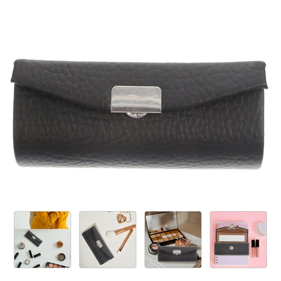 Lip Gloss Container Lipstick Storage Case Black PU 1Pack for Parties