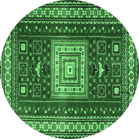 Ahgly Company Indoor Round Geometric Emerald Green Traditional Area Rugs, 5' Round